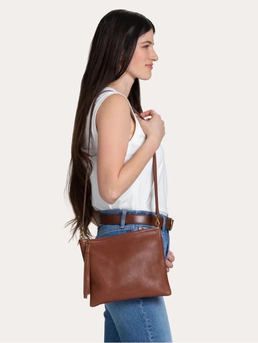 Tecovas • Fawn Clutch crossbody shoulder bag purse cognac leather tassel